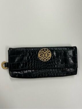 CC Skye Black Leather Crocodile Embossed Clutch